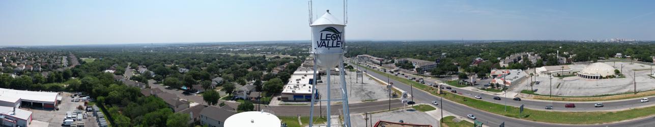 aerial image of Leon Valley with water tower off of Bandera Rd