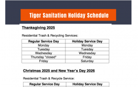 Tiger Sanitation Holiday Service Schedule