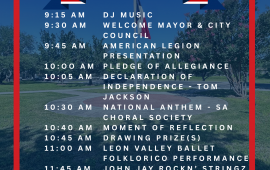 4th of July itinerary program with 4th of July theme images and colors