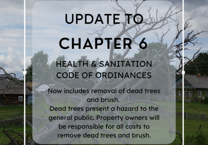 Background image of dead tree with update to Ch 6 Ordinance wording