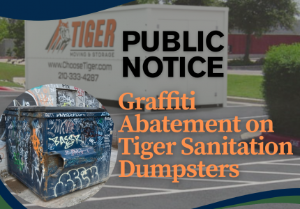image of Tiger Sanitation roll off and a dumpster with graffiti