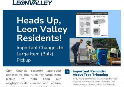 image of flyer notification of changes to bulk item pick up charges image of man and women carrying large item to end of drive 