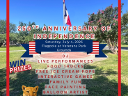 photo of flag pole grounds at Veterans Park with 4th of July ceremony details
