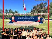 Image of Smash Dance and Project Smash K-Pop dance group on 4th of July flyer in front of flagpole