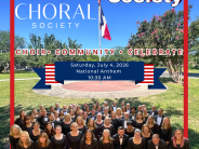 image of SA Choral Society group on flyer of 4th of July grounds in front of flagpole