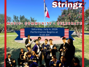 image of John Jay Rockn' Stringz group on grounds in front of flagpole