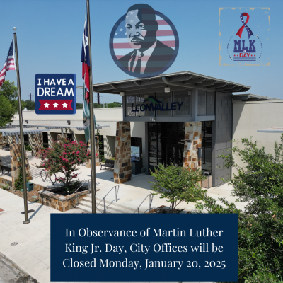 MLK Day closure notice with image of City Hall and MLK 