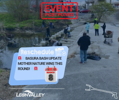 Creak clean up photo announcing reschedule of Basura Bash to March 8