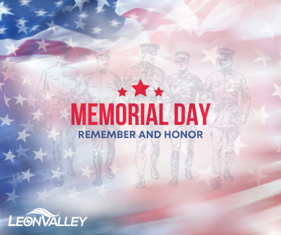 Memorial Day closure notice image of transparent US flag and hologram image of soldiers 