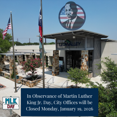 image of City Hall with MLK circle image in sky for closure notice