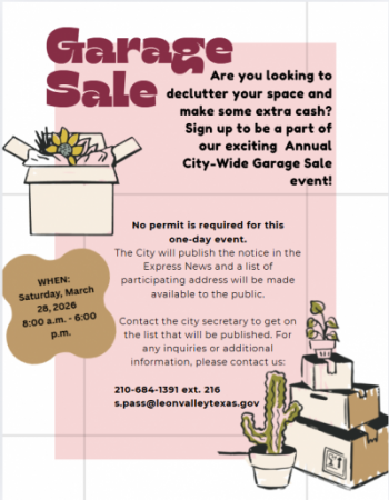 City Wide Garage sale flyer information with images of boxed items
