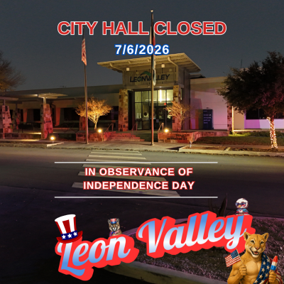 night view image of City Hall with closure notice on July 6 in observance of Independence Day