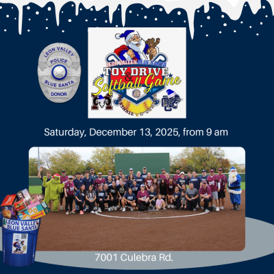 image of JMHS and O'Connor softball teams and coaches with Grinch and Blue Santa promoting Toy Drive and game