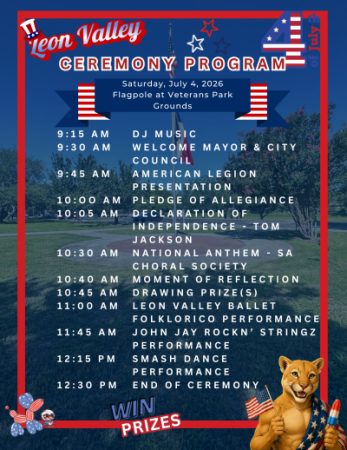 4th of July itinerary program with 4th of July theme images and colors