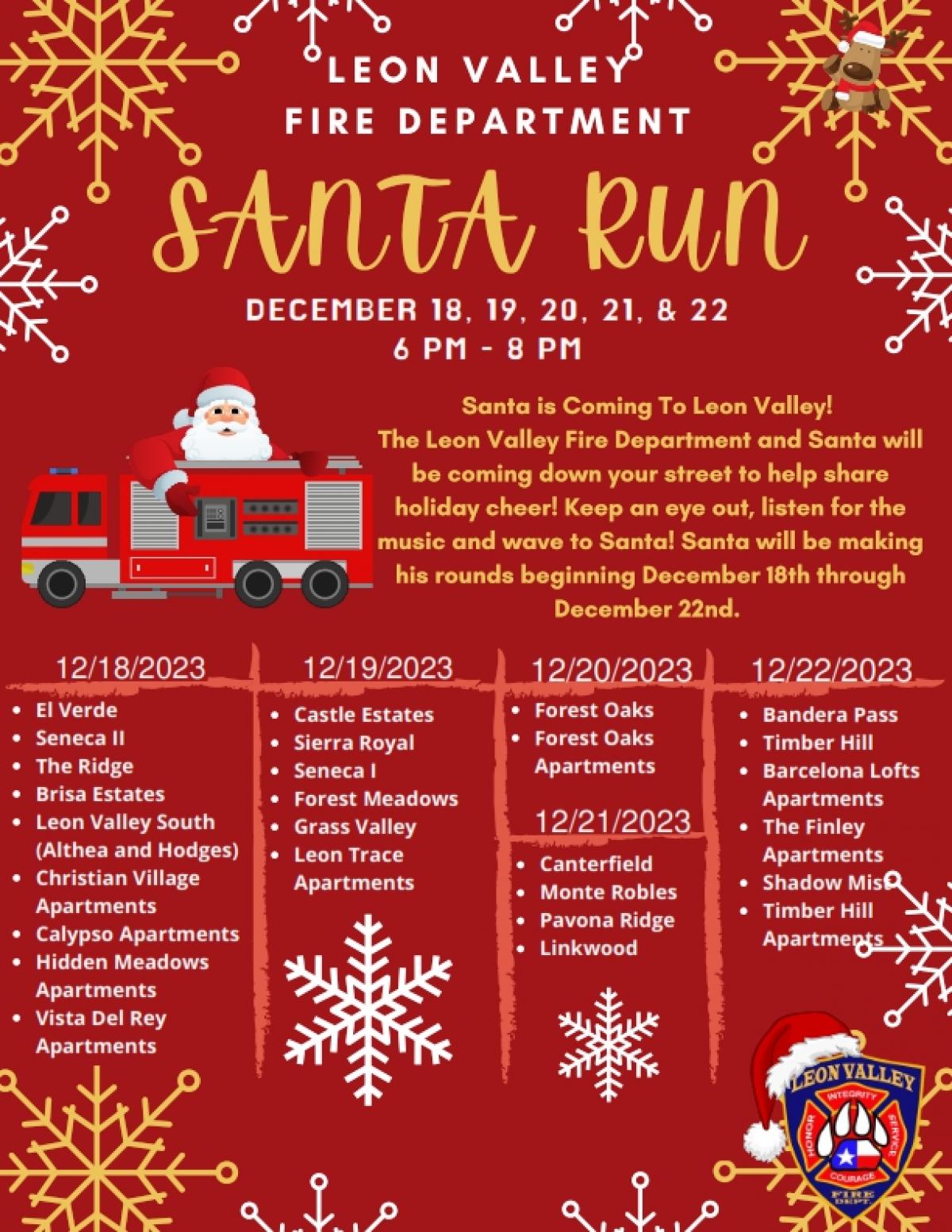 Santa Run Schedule