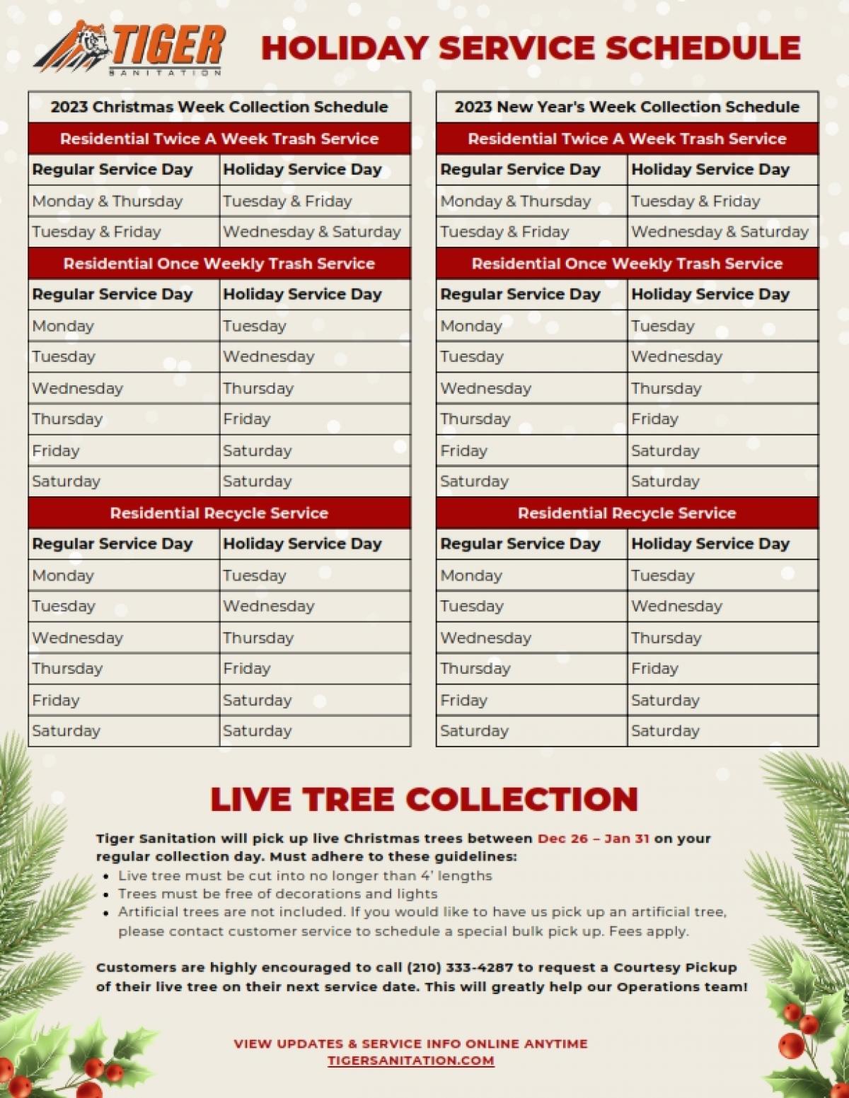 Tiger Sanitation Service Schedule Leon Valley Texas
