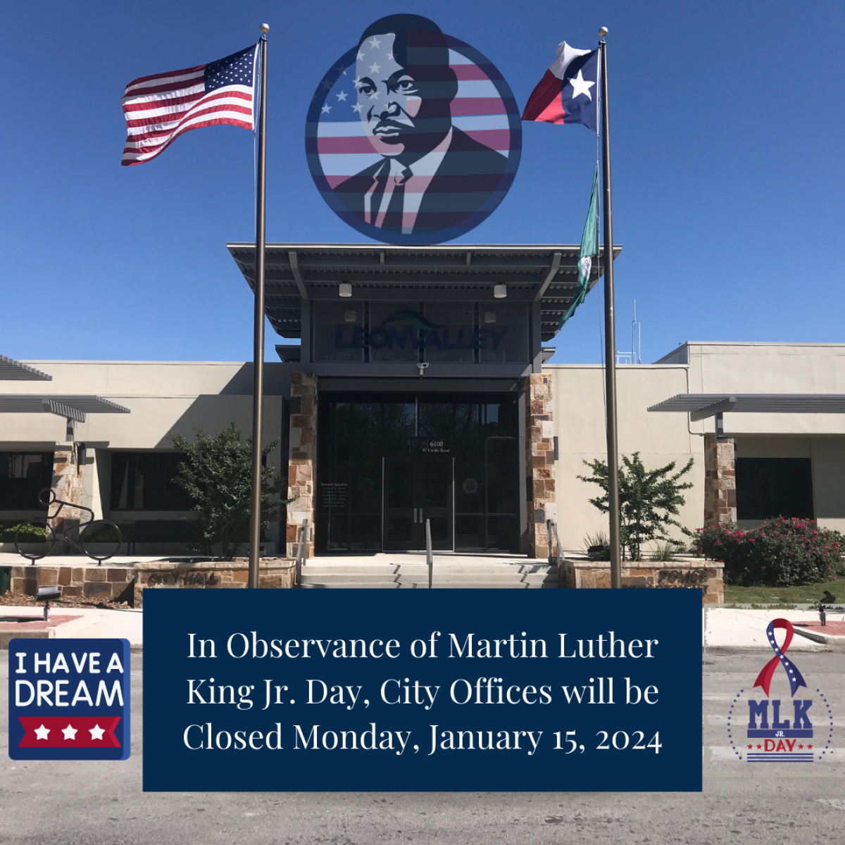 City Hall image announcing closure for MLK Day
