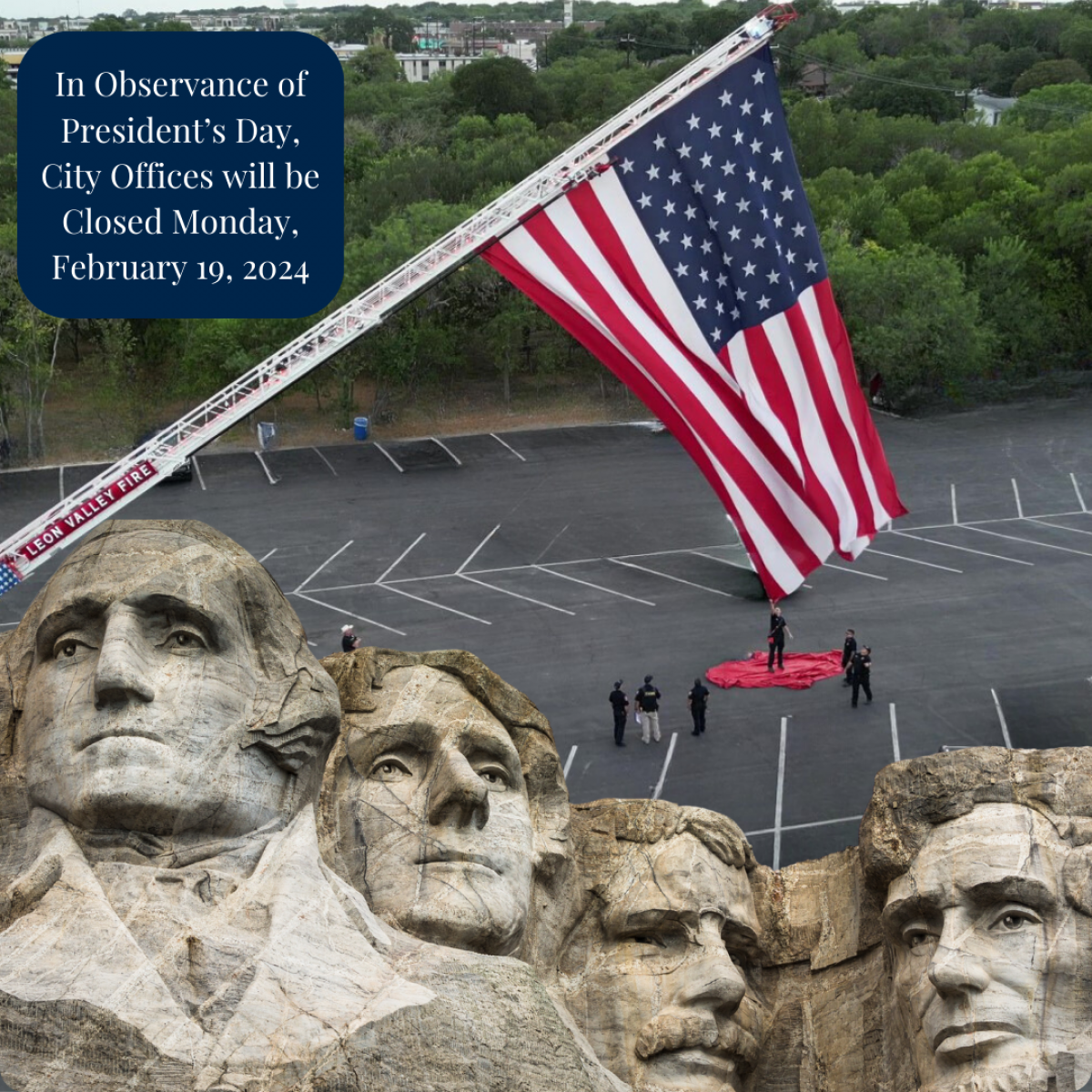 Presidents' monument with US flag image