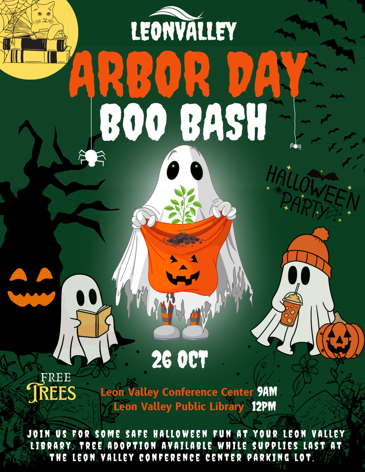 Halloween flyer for Arbor Day Boo Bash