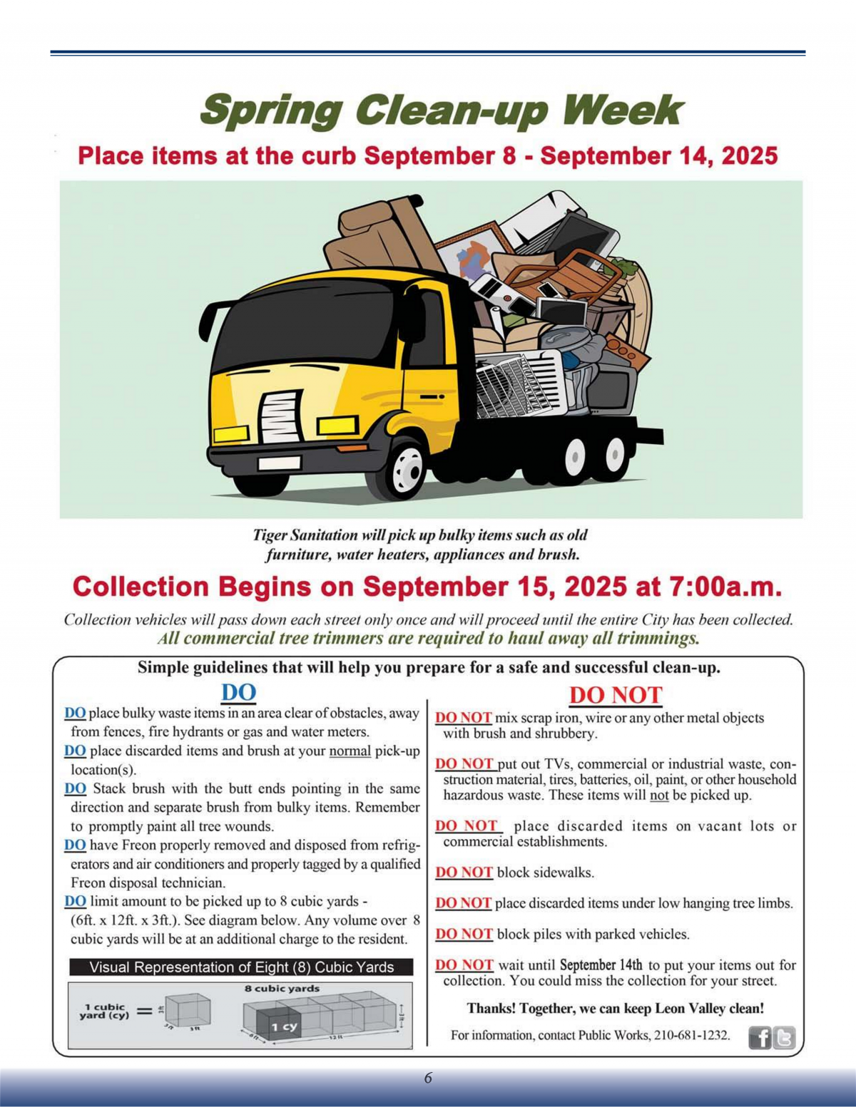 Fall Bulk Clean Up Flyer with image of dump truck filled with items and details of items accepted and not accepted