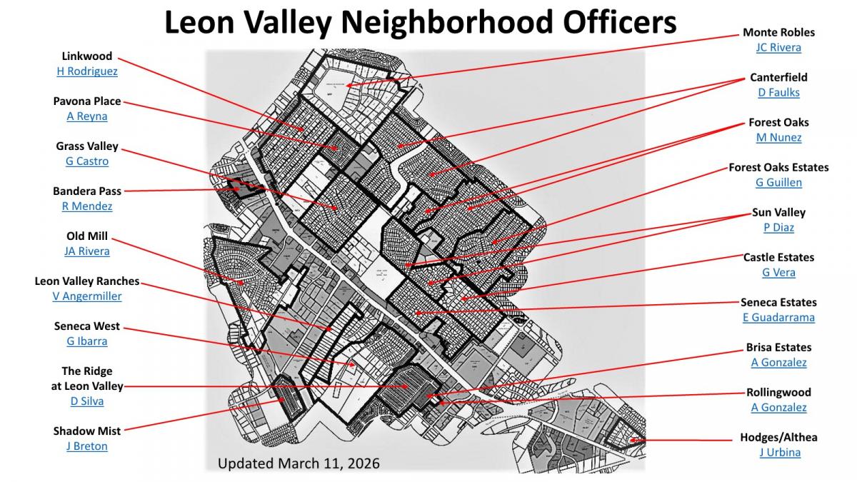Image of Leon Valley Border by Neighborhoods with Officers Assigned to each area