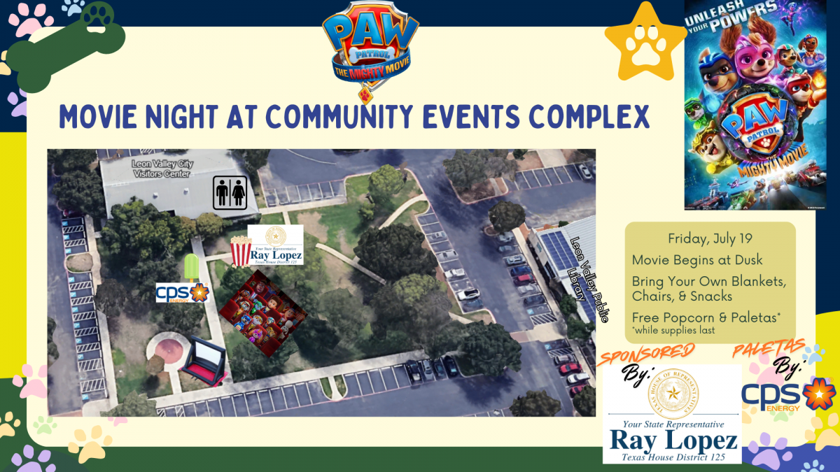 layout of movie in the park at the Conference Center grass area with information