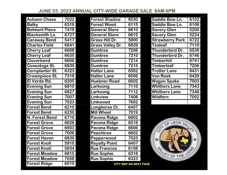 Make-Up Community Wide Garage Sale | Leon Valley Texas