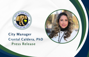 Head shot photo of City Manager Dr. Caldera on banner with City Seal logo for Press Release Notice