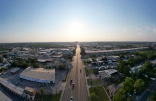 Aerial image of Leon Valley at Sunset over Bandera Road
