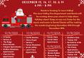 Red flyer with image of Santa riding on a fire truck showing list of streets and dates for Santa Run