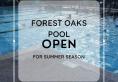 Forest Oaks Pool image background announcing Open for Summer Season